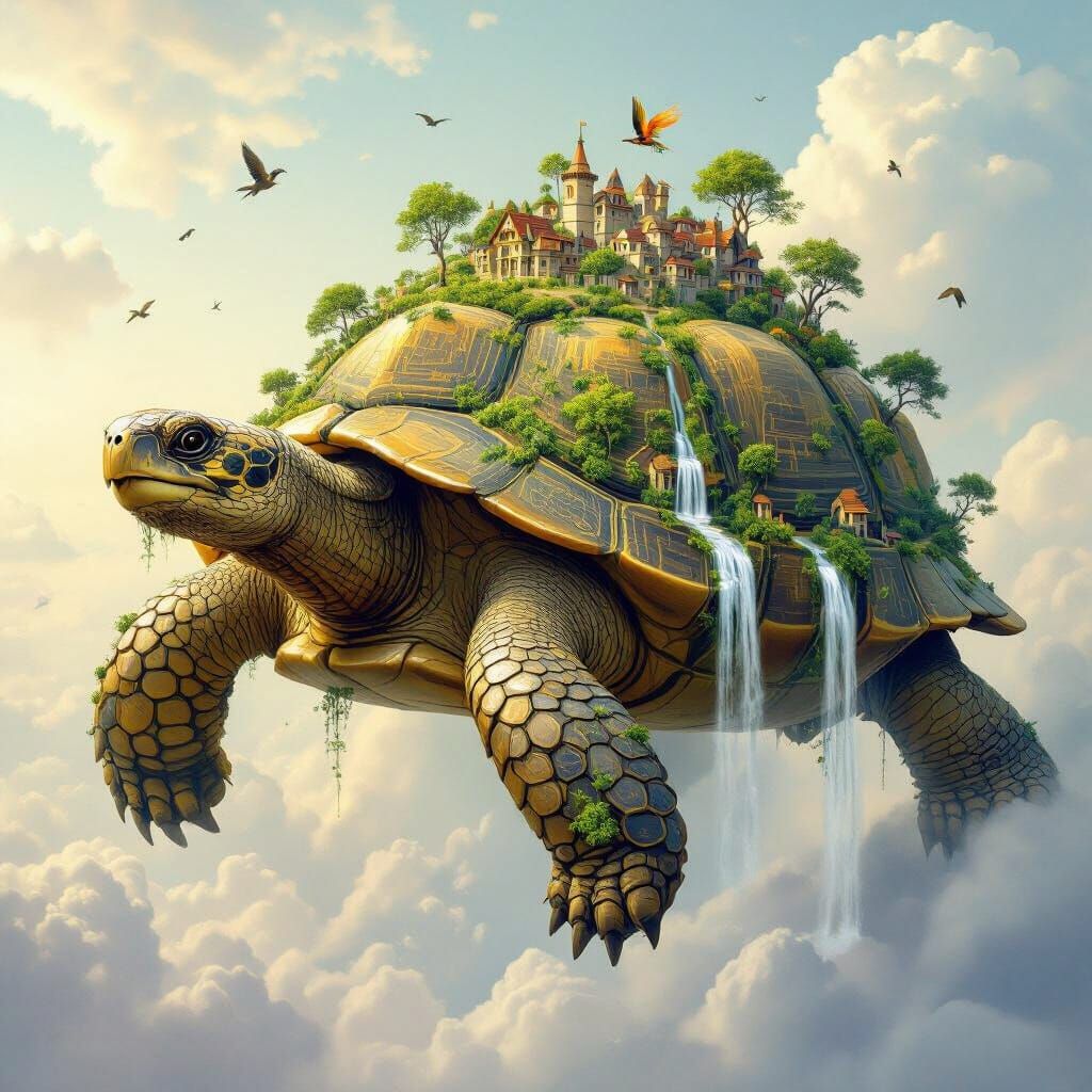 Ancient Tortoise Sky Island with Jungle Villages in Fantasy ...