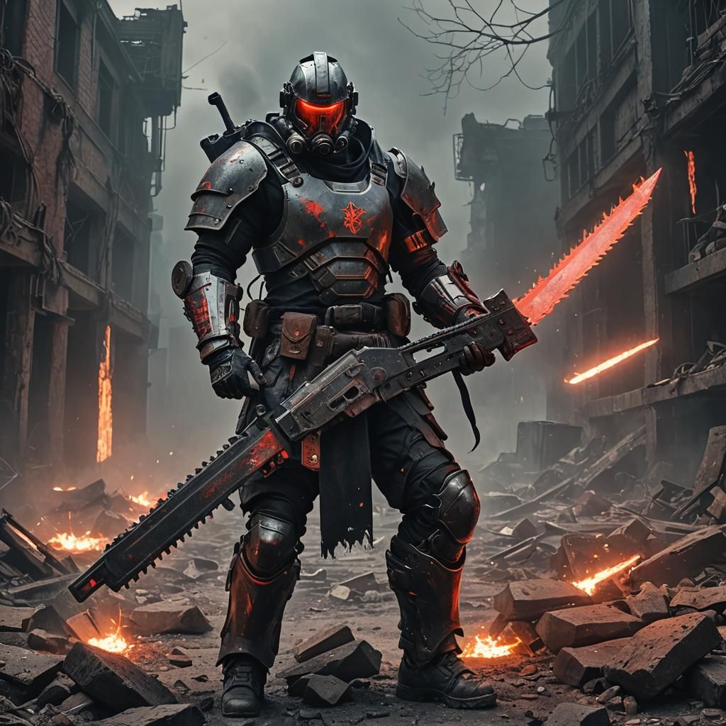 Chainsaw Warrior in Apocalyptic Wasteland