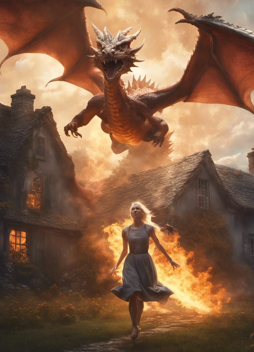 Dragon Terrorizes Countryside: Dark Fantasy Concept Art