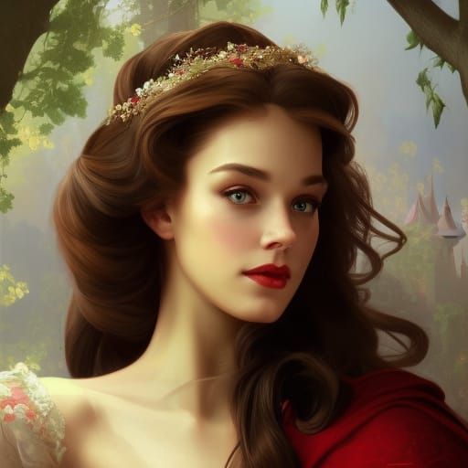 Fairytale Princess Belle in Medieval Castle: Fantasy Art