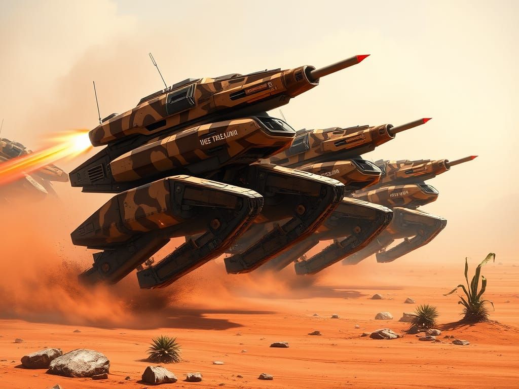 Futuristic Hover Tanks on Alien Planet Surface