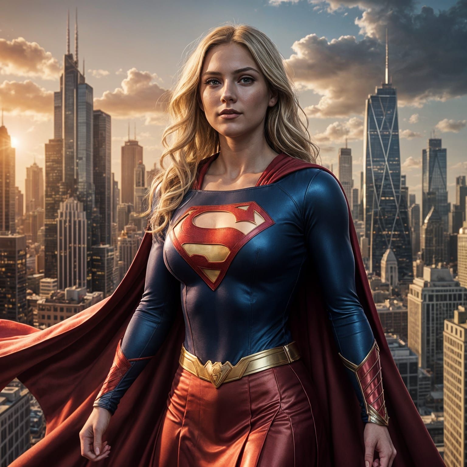 Blonde Supergirl in Red Satin Outfit, Wishing a Happy Valent...