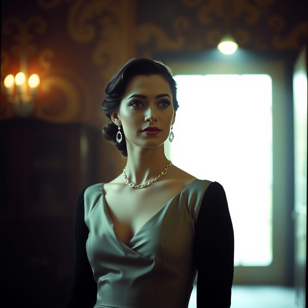 Elegant Woman in Cinematic Film Still
