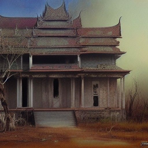 Spooky Abandoned House in Thailand: Oil Painting