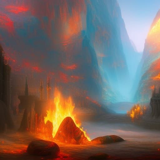 Olympian Flame Fantasy Painting in Detailed Style