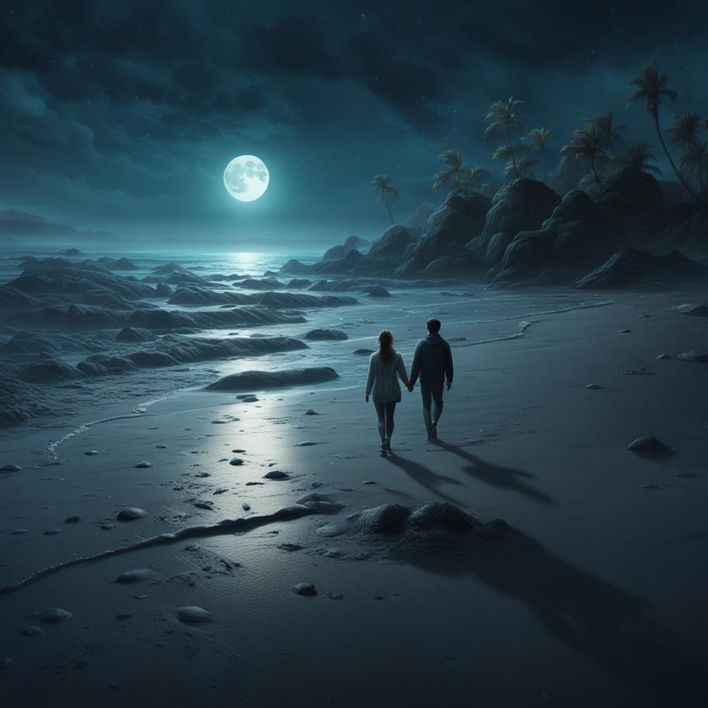 Moonlit Beach Walk in a Cinematic Style
