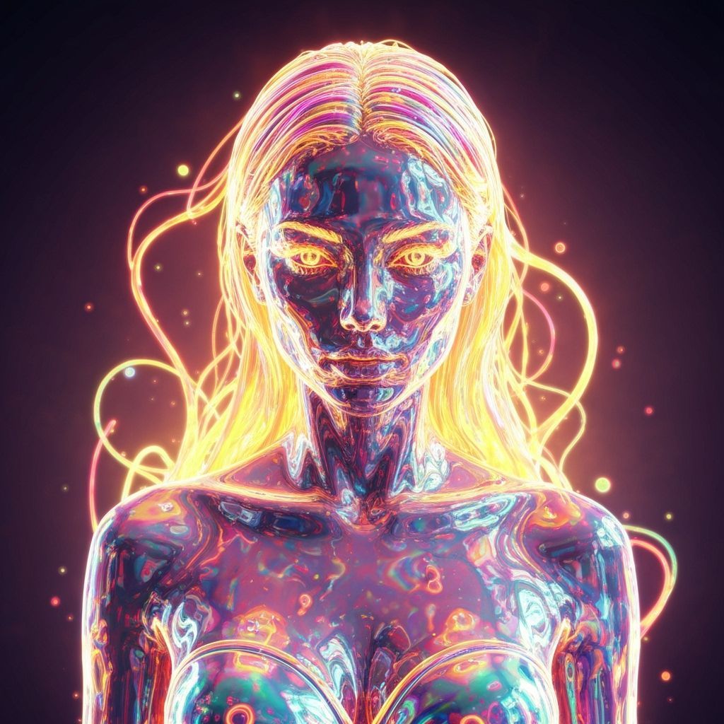 Luminous Nylon Woman in Surreal Digital Art Style