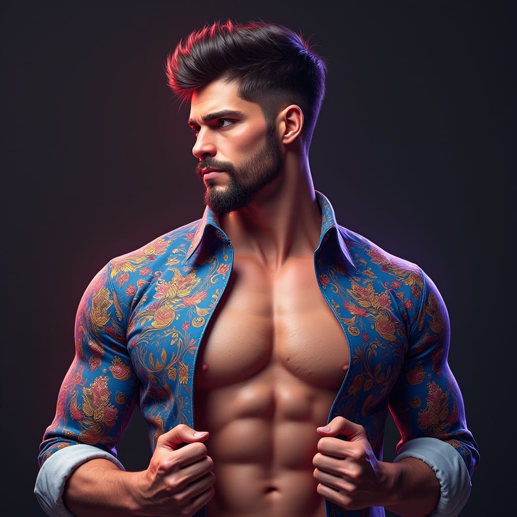 Chiseled Man Portrait in Vibrant, Detailed Style