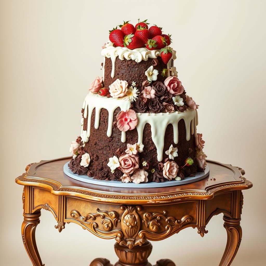 Decadent Chocolate Cake in Opulent Baroque Style