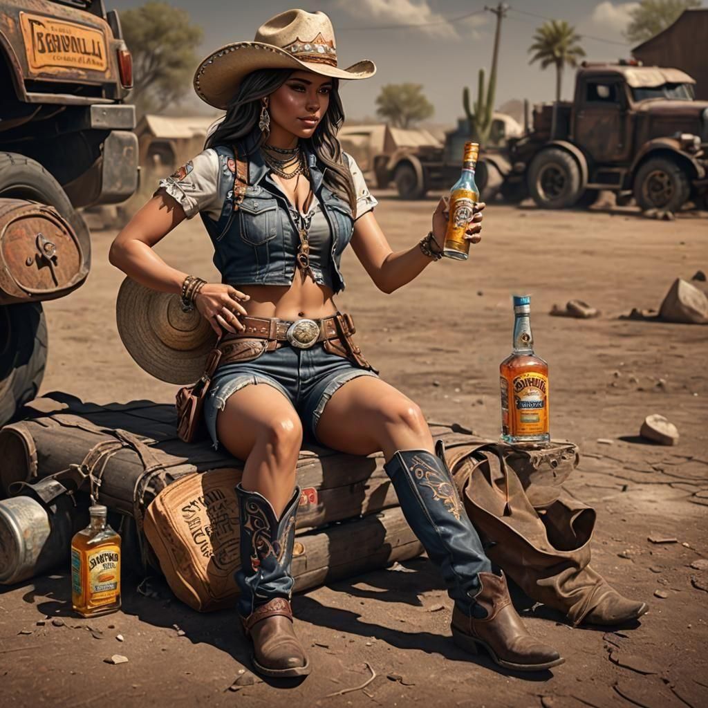 Mudflap Girl with Tequila: Detailed Matte Painting