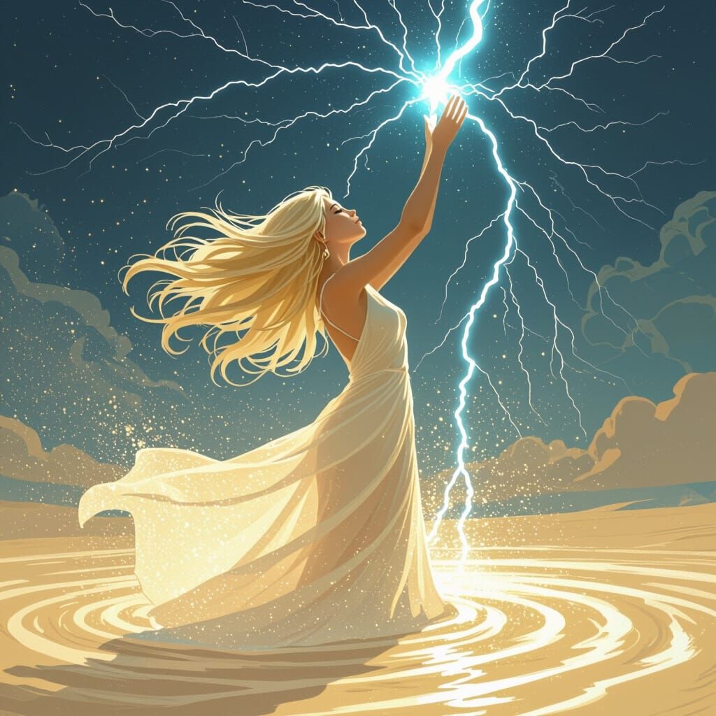 Ethereal Sand Spirit Capturing Lightning