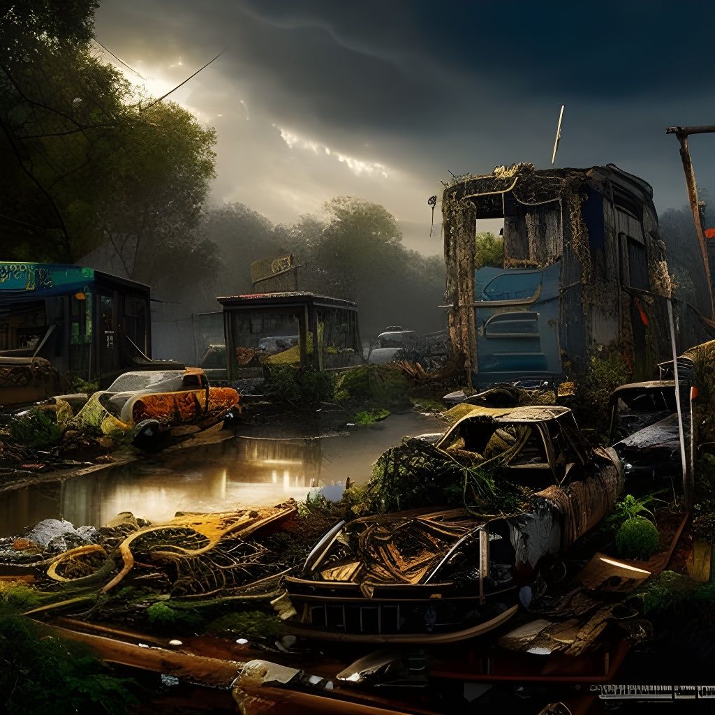 Snake-Infested Metropolis in Post-Apocalyptic Rainstorm