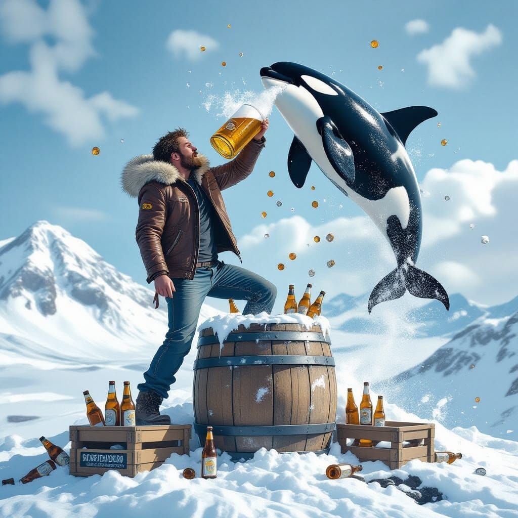 Victorious Beer Drinker on Icelandic Volcano