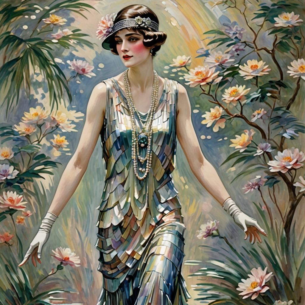 Mother of Pearl Flapper in Impressionist Style