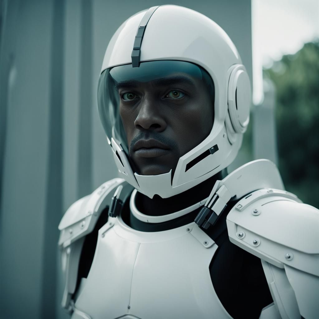 Zhodani Soldier in White Armor: Cinematic Sci-Fi