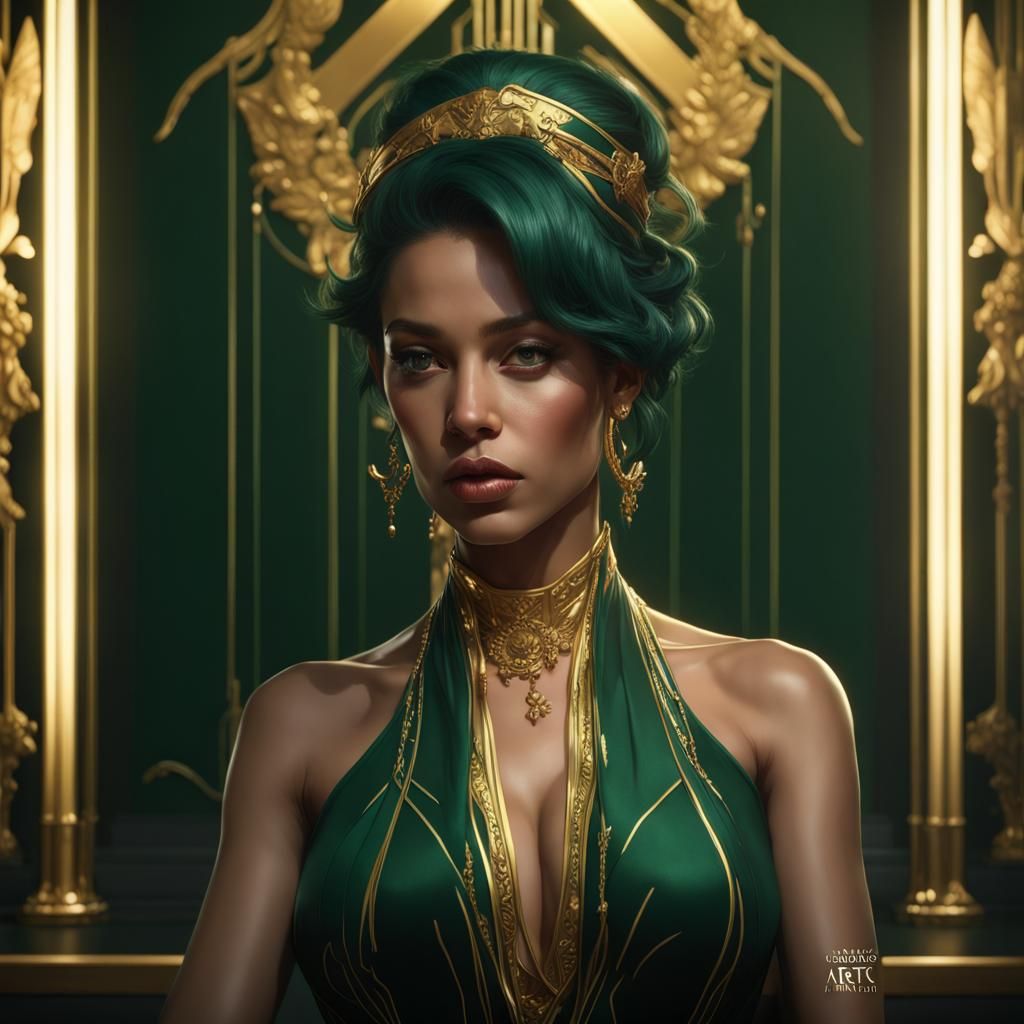 Elegant Dark Green and Golden VIP Room Portrait