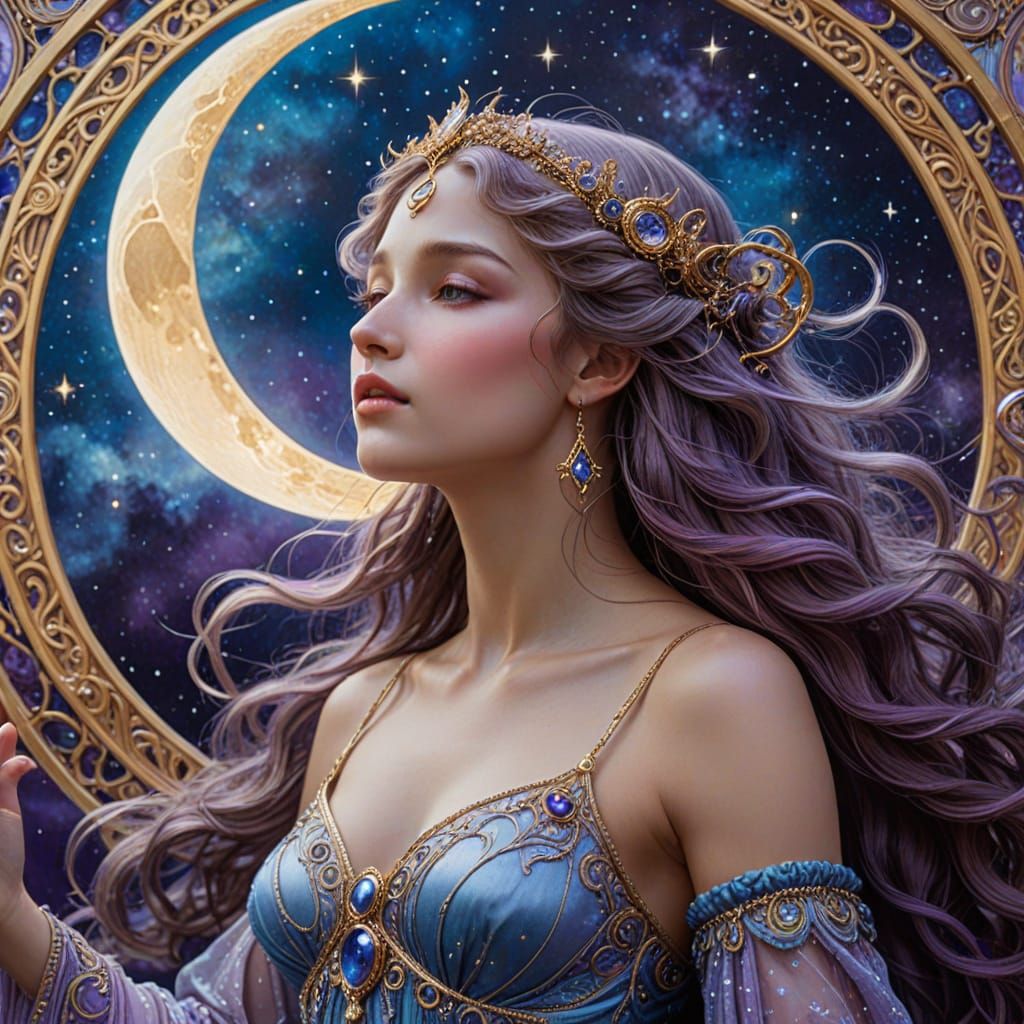 Celestial Moon Goddess in Surrealist Style