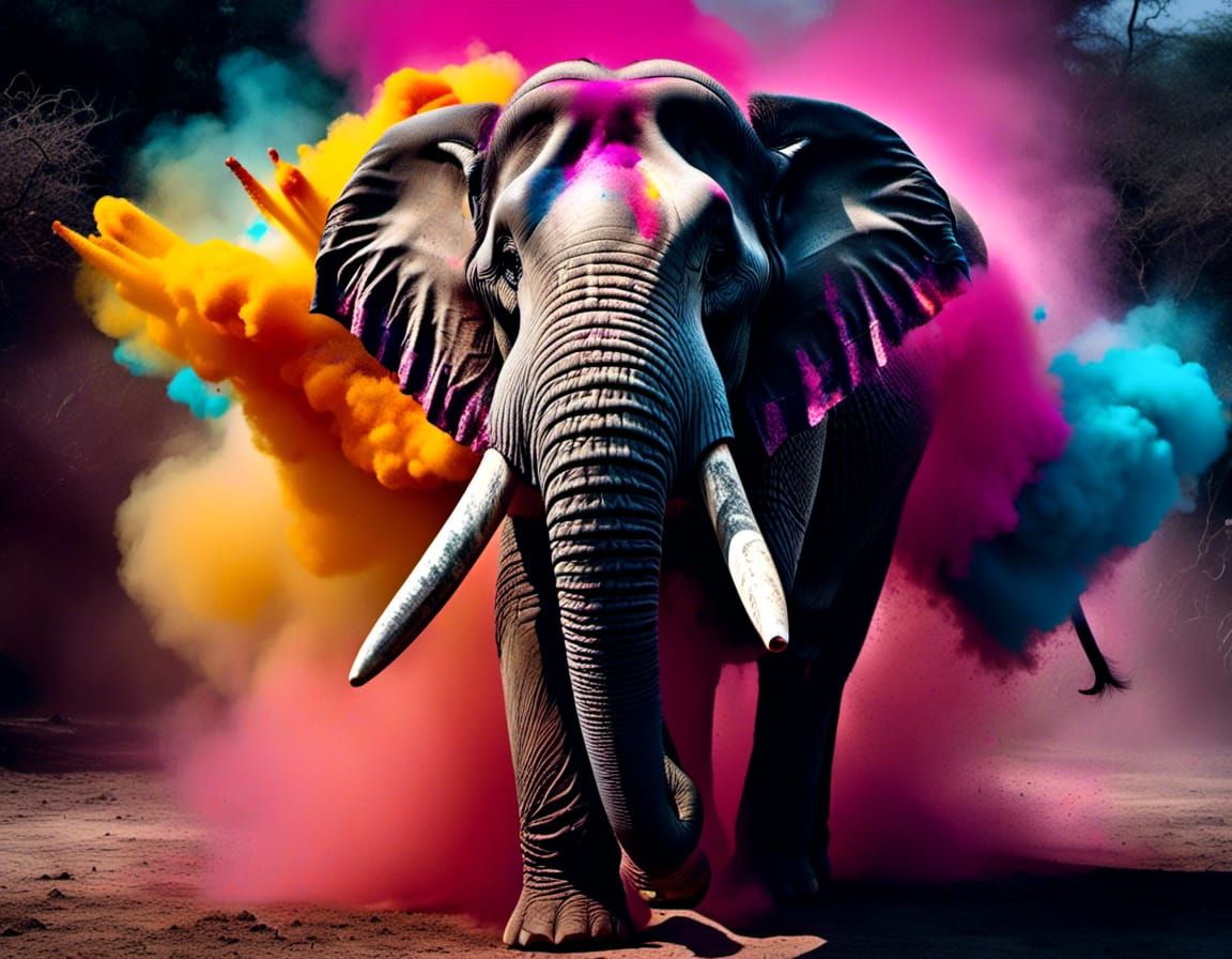 Majestic Elephant Celebrates Holi in Nepal