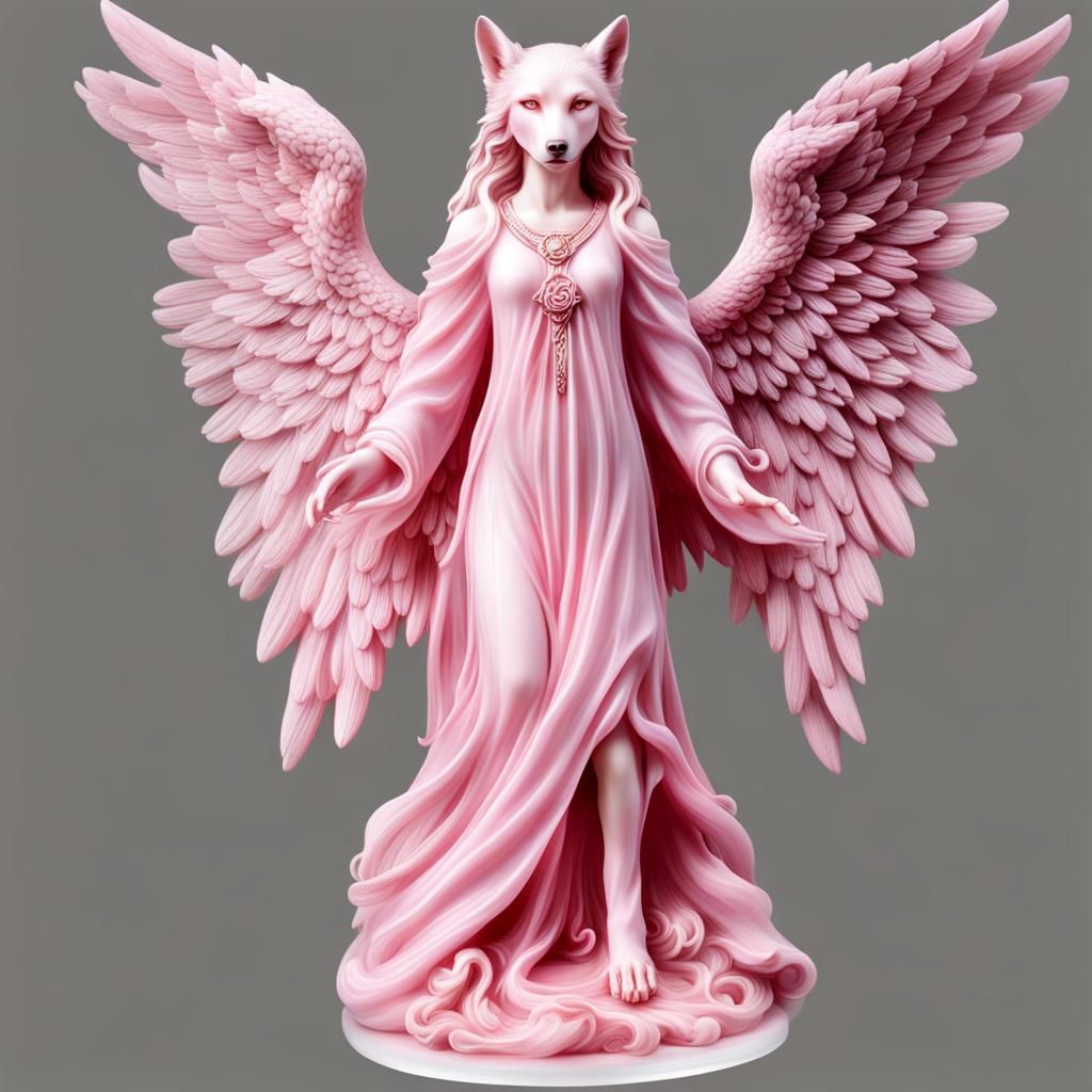 Seraphim Wolf Ascending in Pink Resin