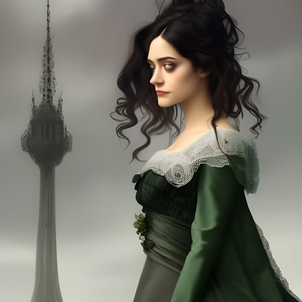 Victorian Portrait with Raven Hair, Art Nouveau Style