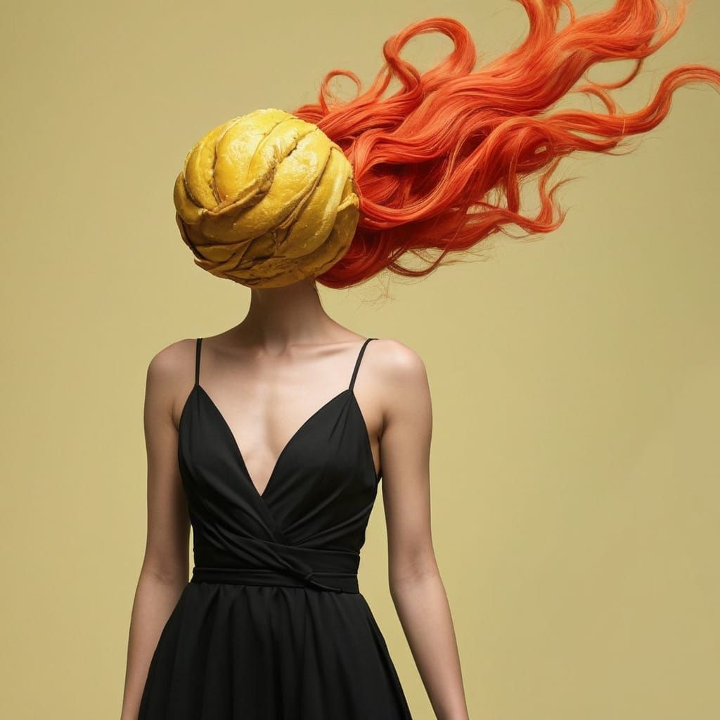 Cyberpunk Portrait of Woman in Black Dress with Carrot Head ...