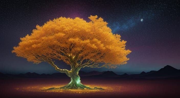Ethereal Celestial Tree in Vibrant, Glowing Colors