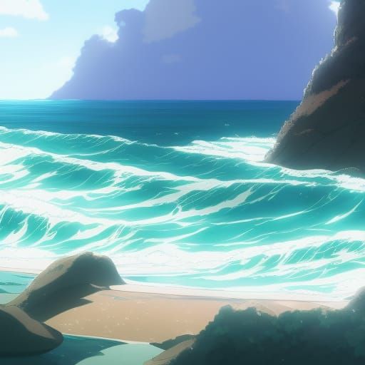 Beach Scene in Studio Ghibli Anime Style