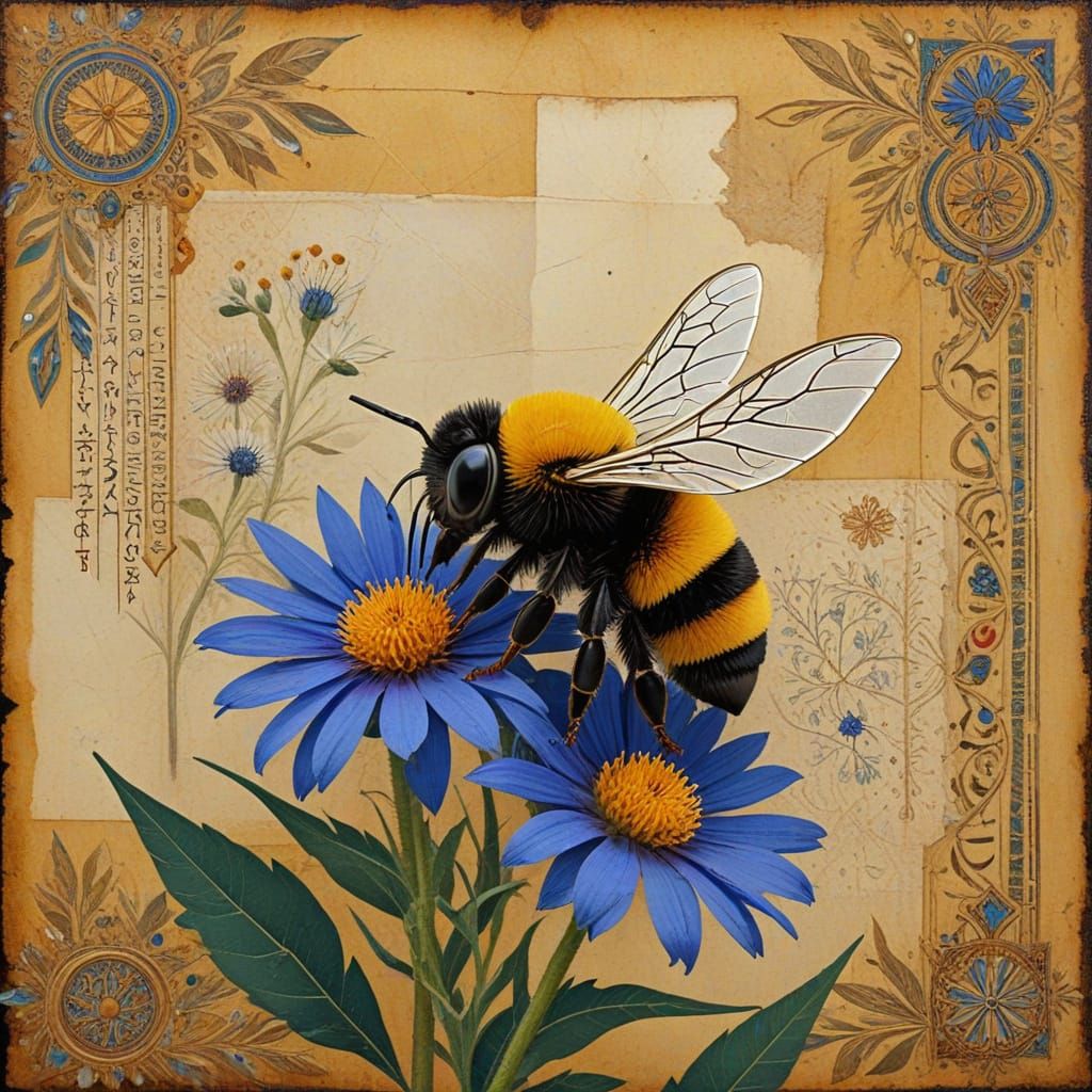 Crystallized Bee Sips Nectar: Turkish Art Brut Collage