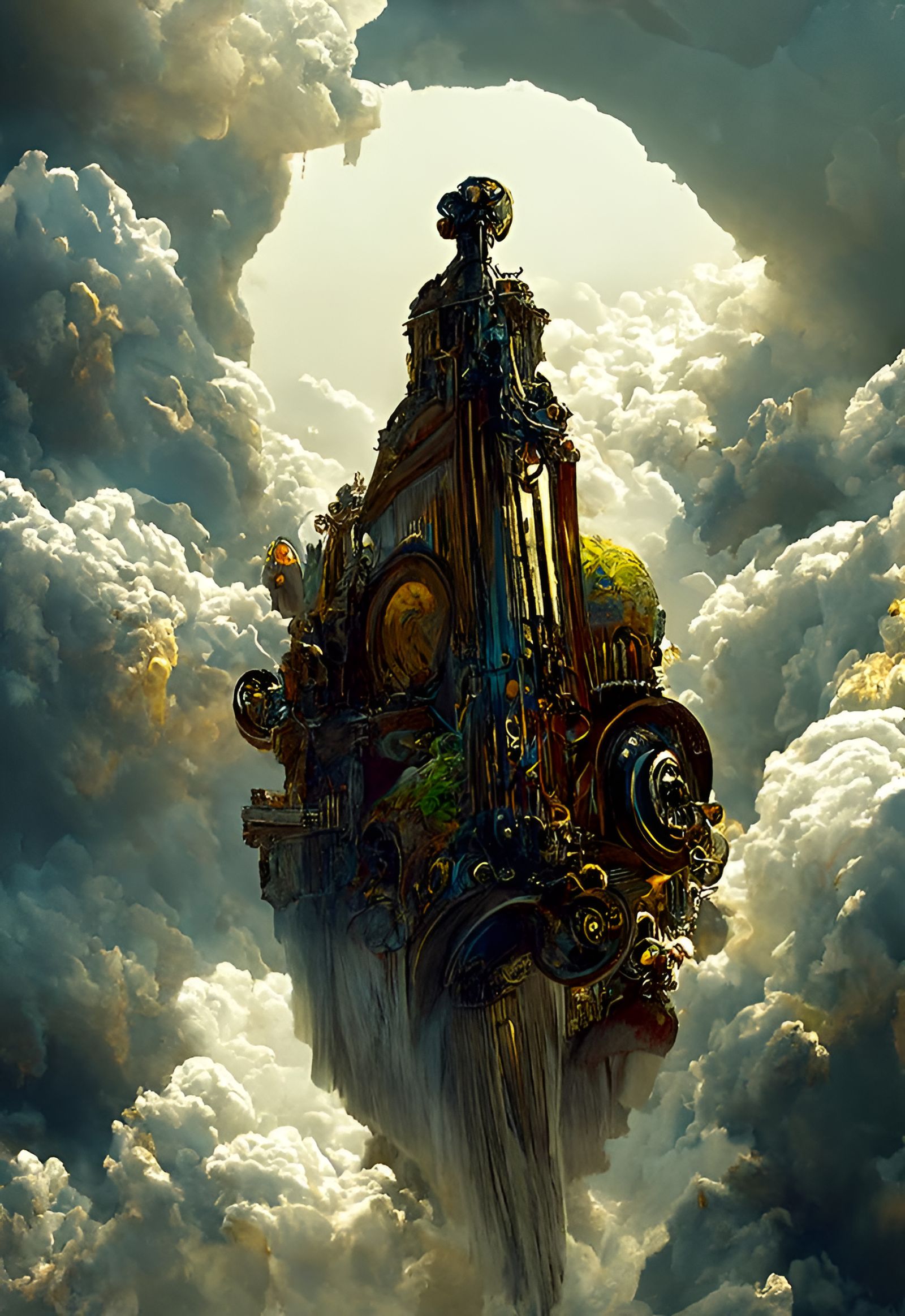 Mechanical Angel's Descent: A Hyperrealistic Vision