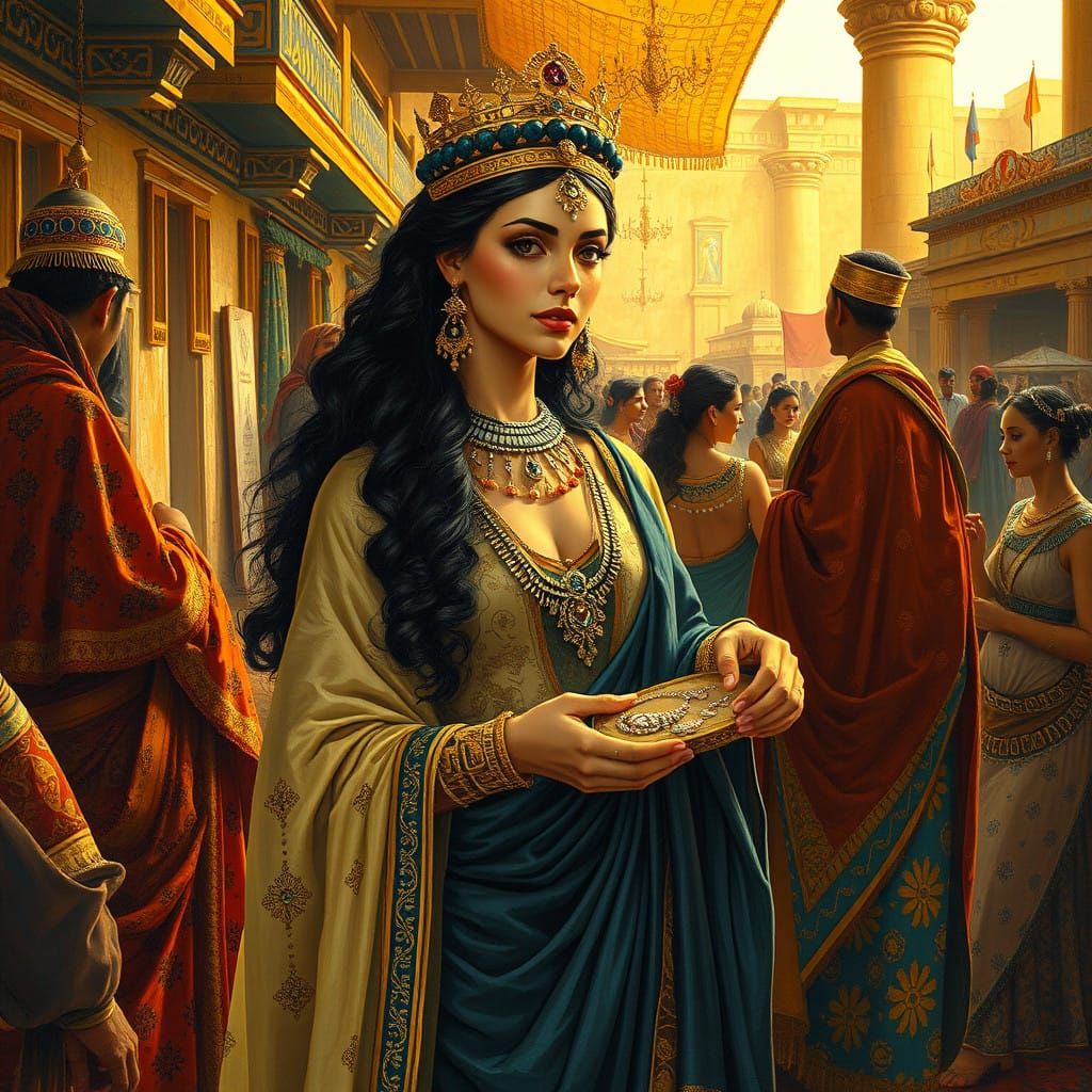 Regal Woman in Vibrant Egyptian Marketplace