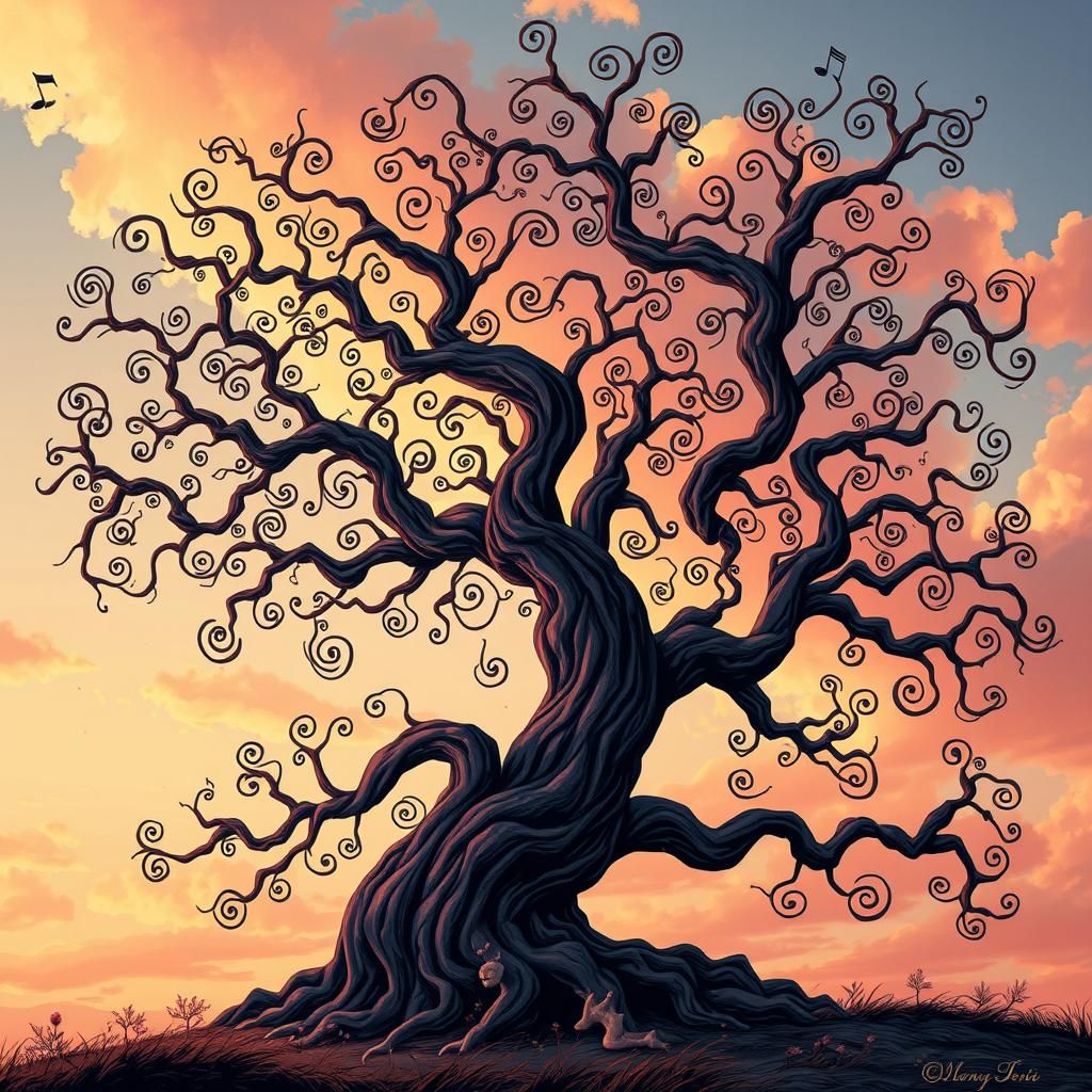 Whimsical Tree of Musical Notes in Magical Realism