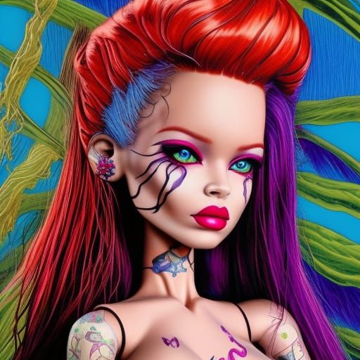 Voodoo Barbie with Tattoos in Comic Book Style