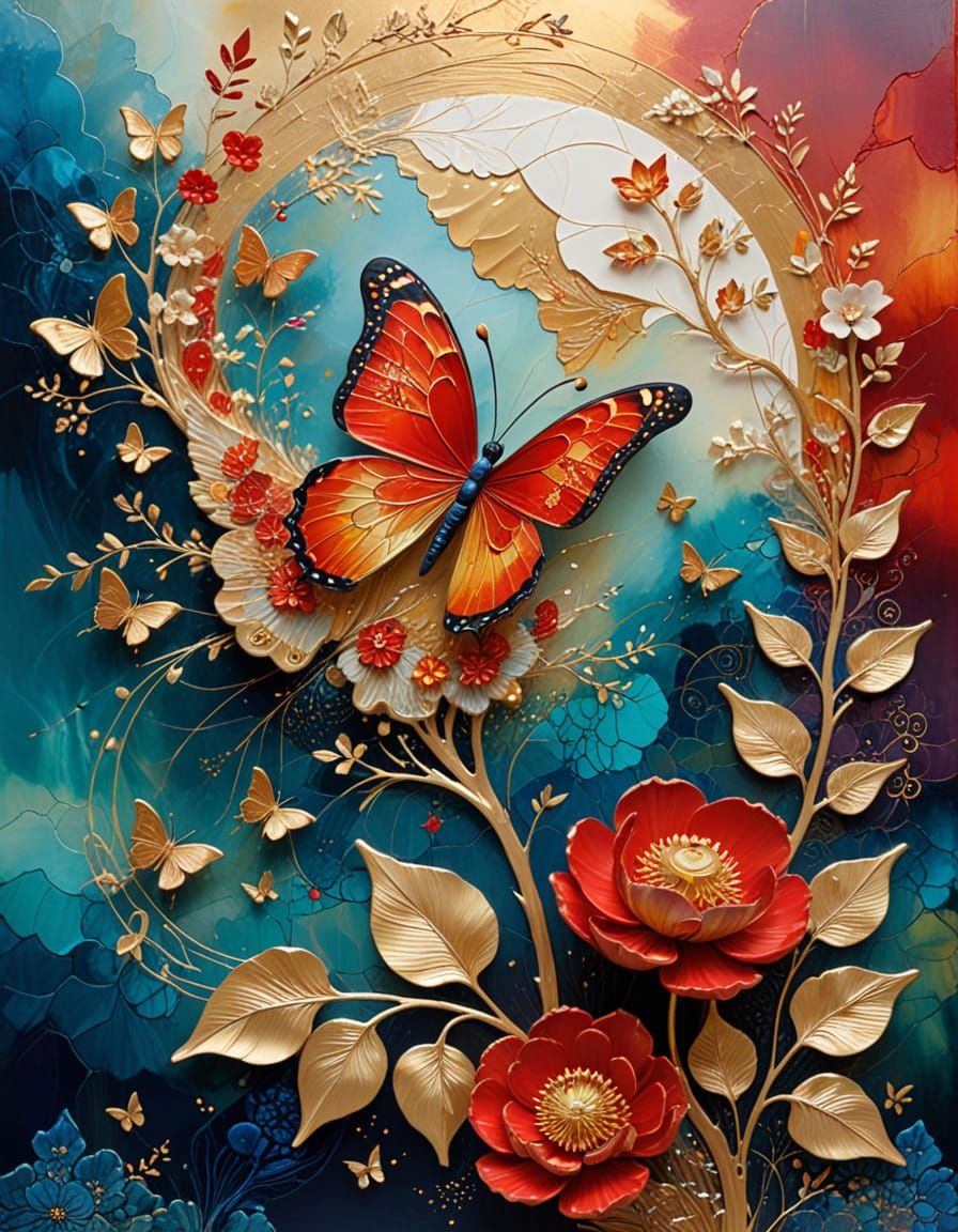 Surreal Butterfly and Duckling Dreamscape in Mixed Media