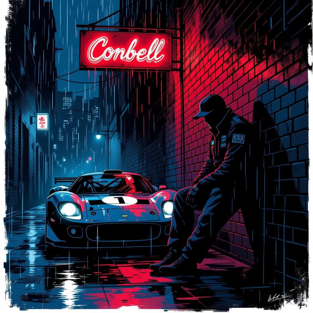 Gritty Comic Racer in Neon Alley