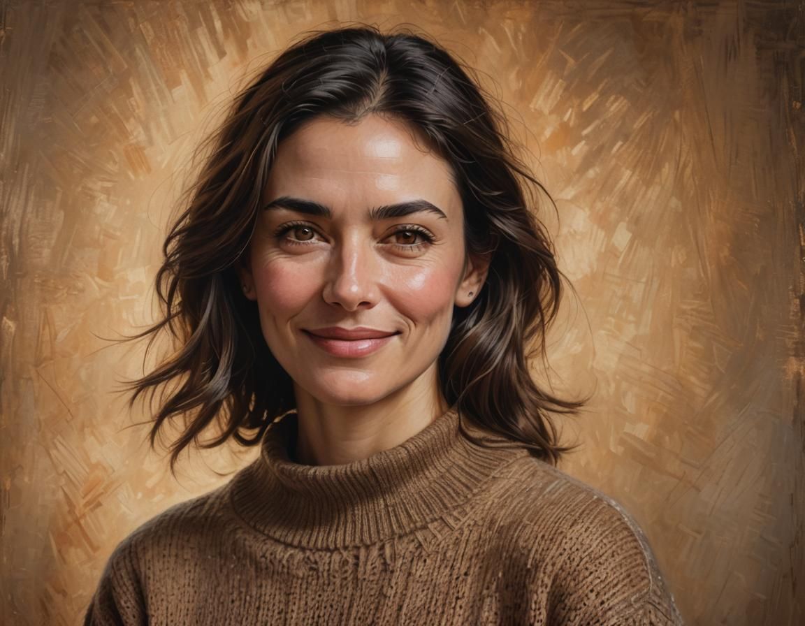 Realistic Portrait of Woman with Enigmatic Smile