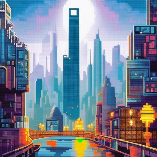 Retro-Futuristic Pixel Art Noir Cityscape