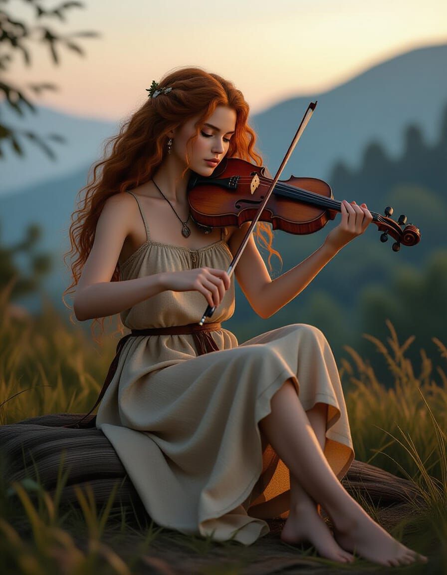 a Celtic fiddler playing a modern violin