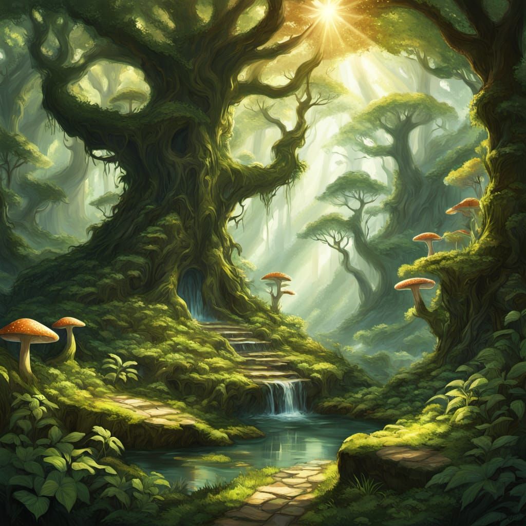 Mystical Forest Glade with Bioluminescent Flora