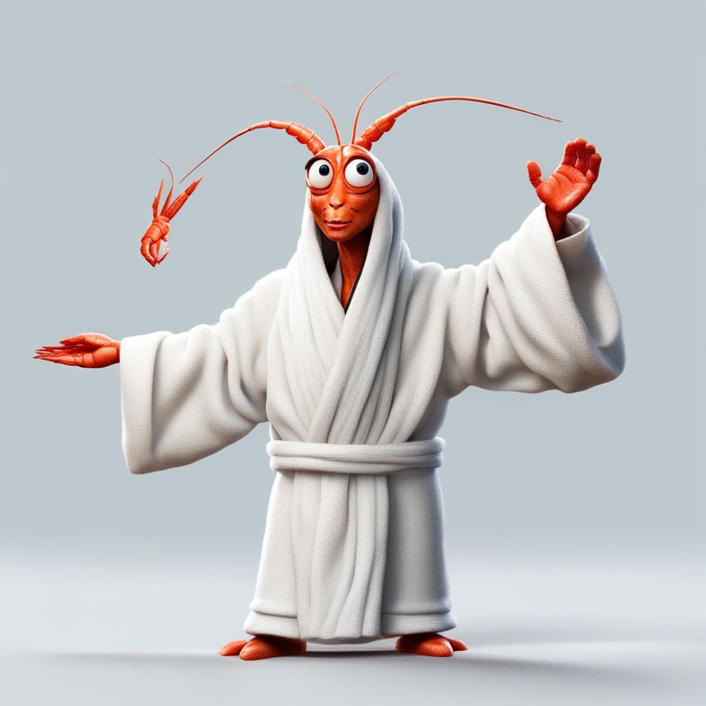 Shrimp in White Robe Raises Hand