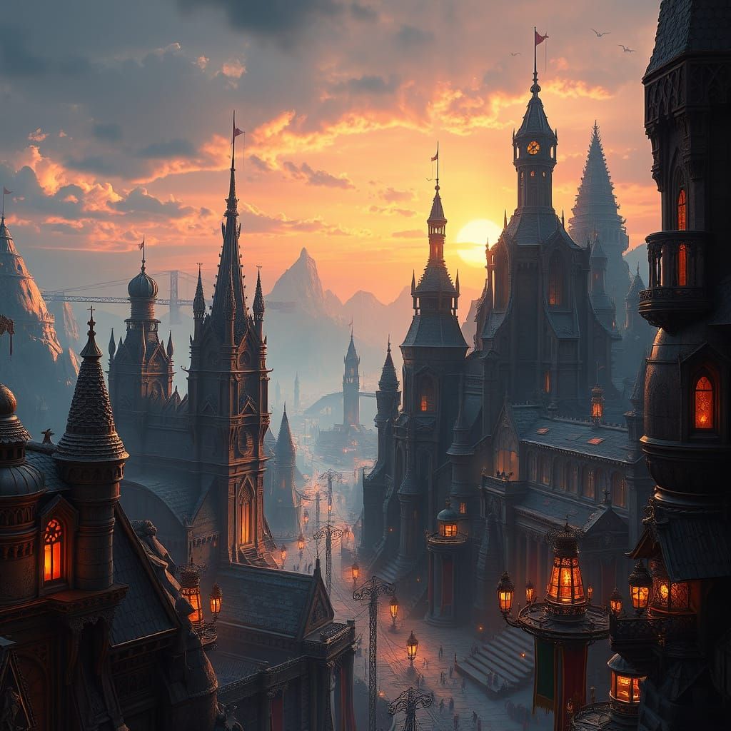 Fantasy Cityscape in Warm Golden Lighting