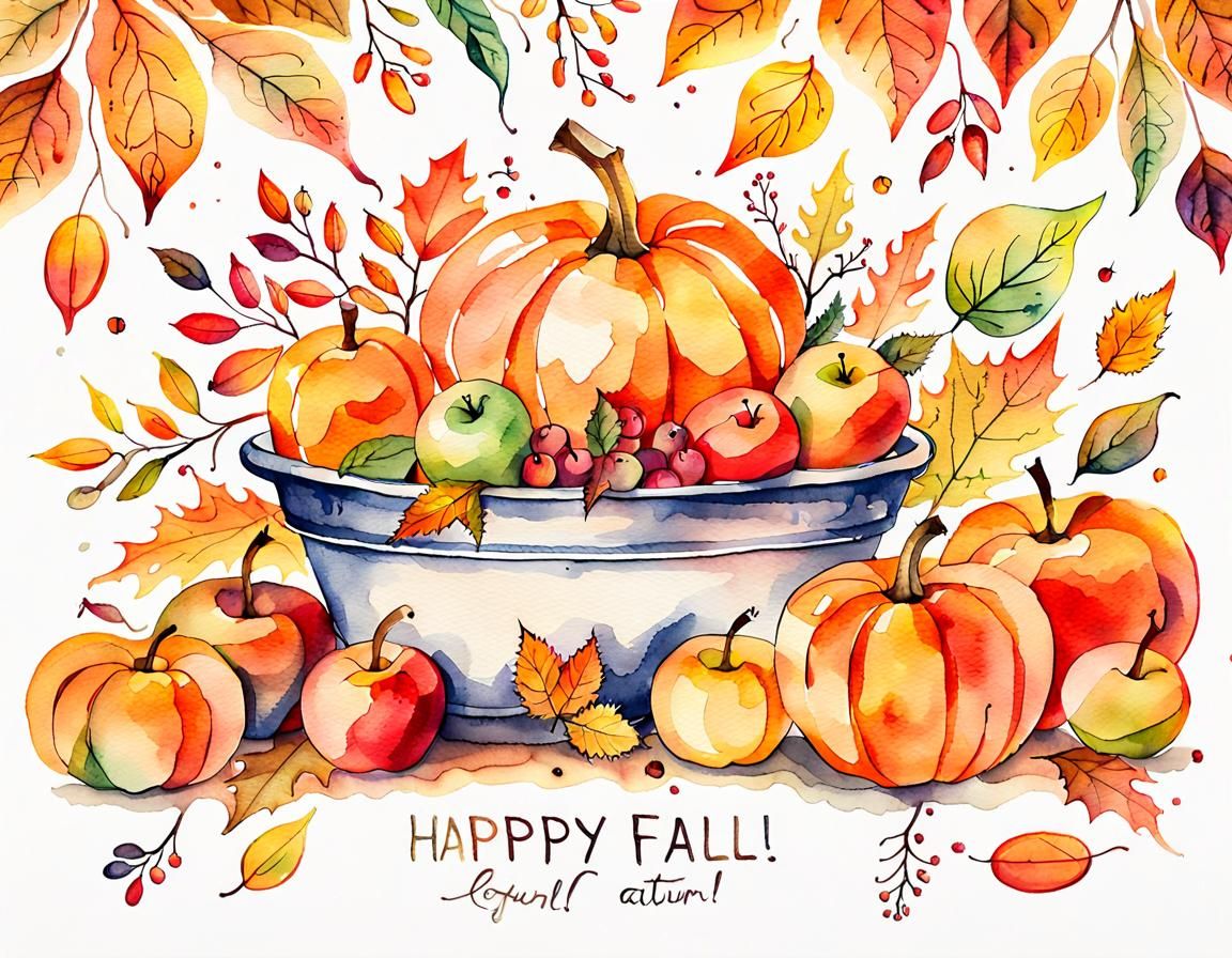 Watercolor Autumn Greeting Card with Seasonal Fruits