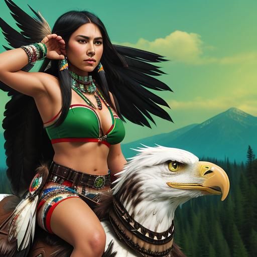 Native American Woman Riding an Eagle