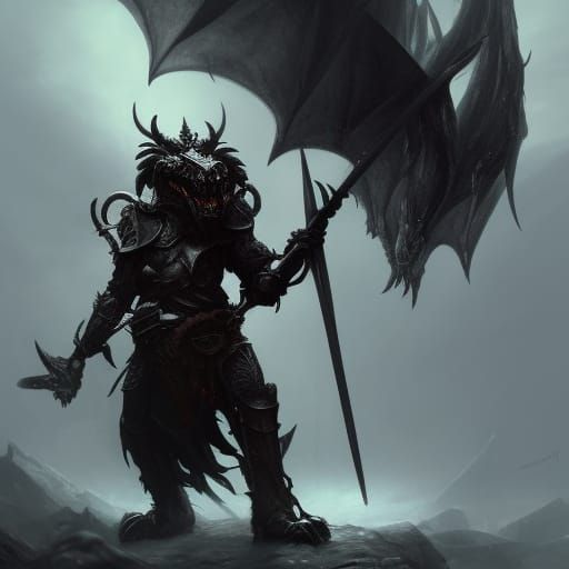 Bugbear Warrior in Black Metal Armor with Halberd