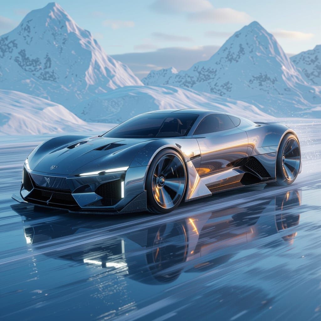 Futuristic Car Drifting on Ice in 4K 3D Render