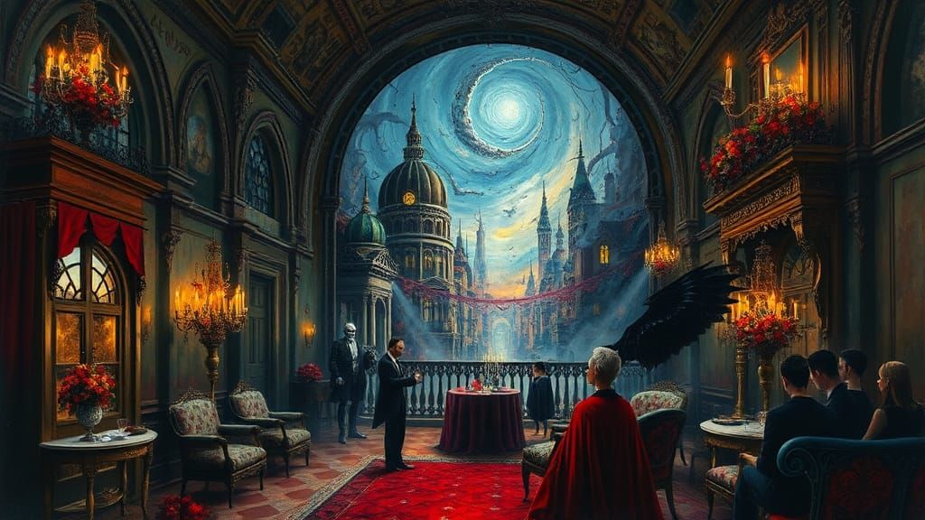 Eerie Masquerade Ball in Impasto Style