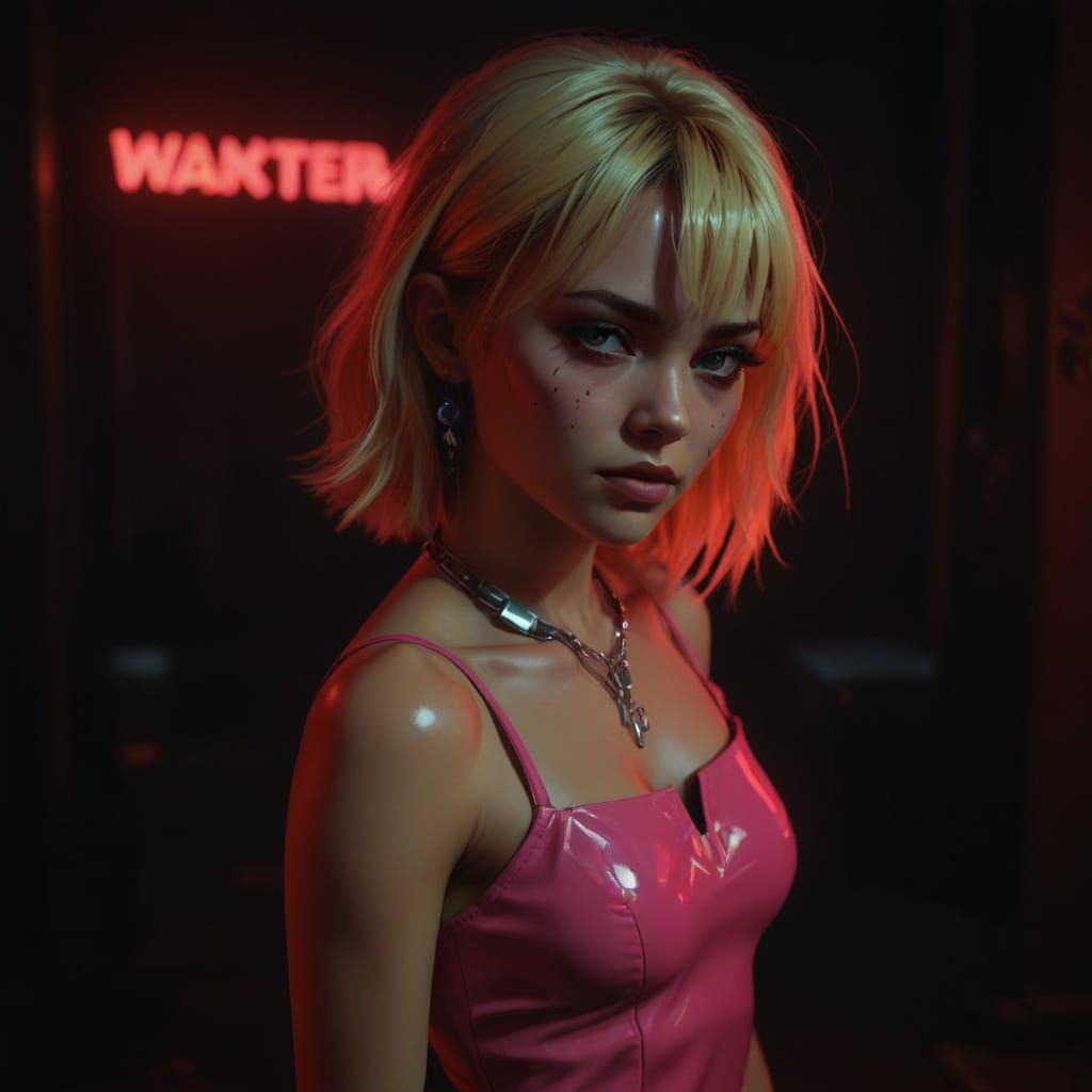 Cyberpunk Goddess in Neon Noir Cityscape