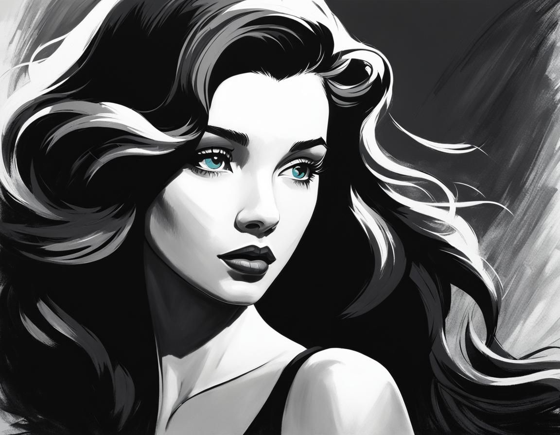 Little Mermaid Chalk Drawing in Film Noir Style