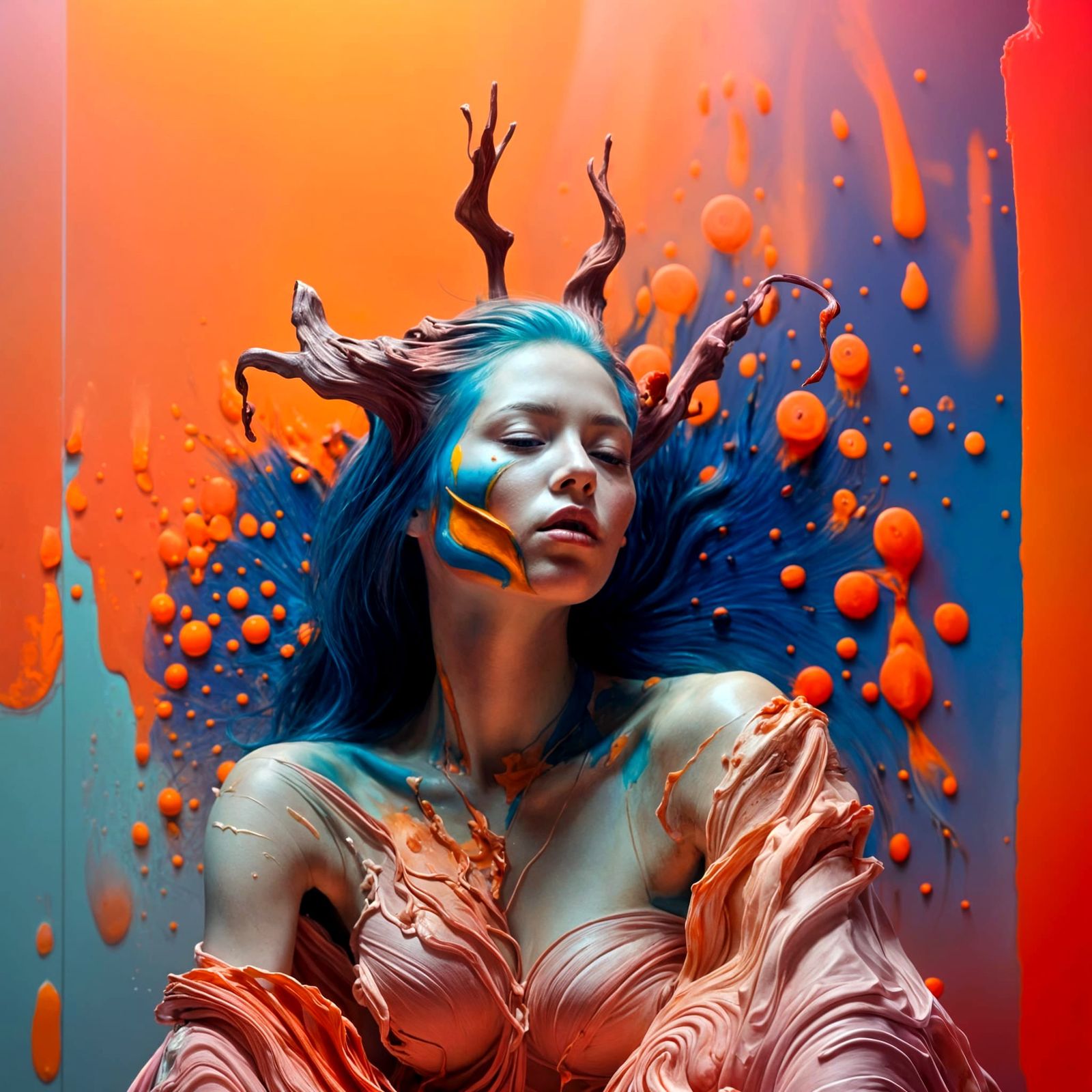 Detailed Portrait with Bizarre Creatures in Magical Realism