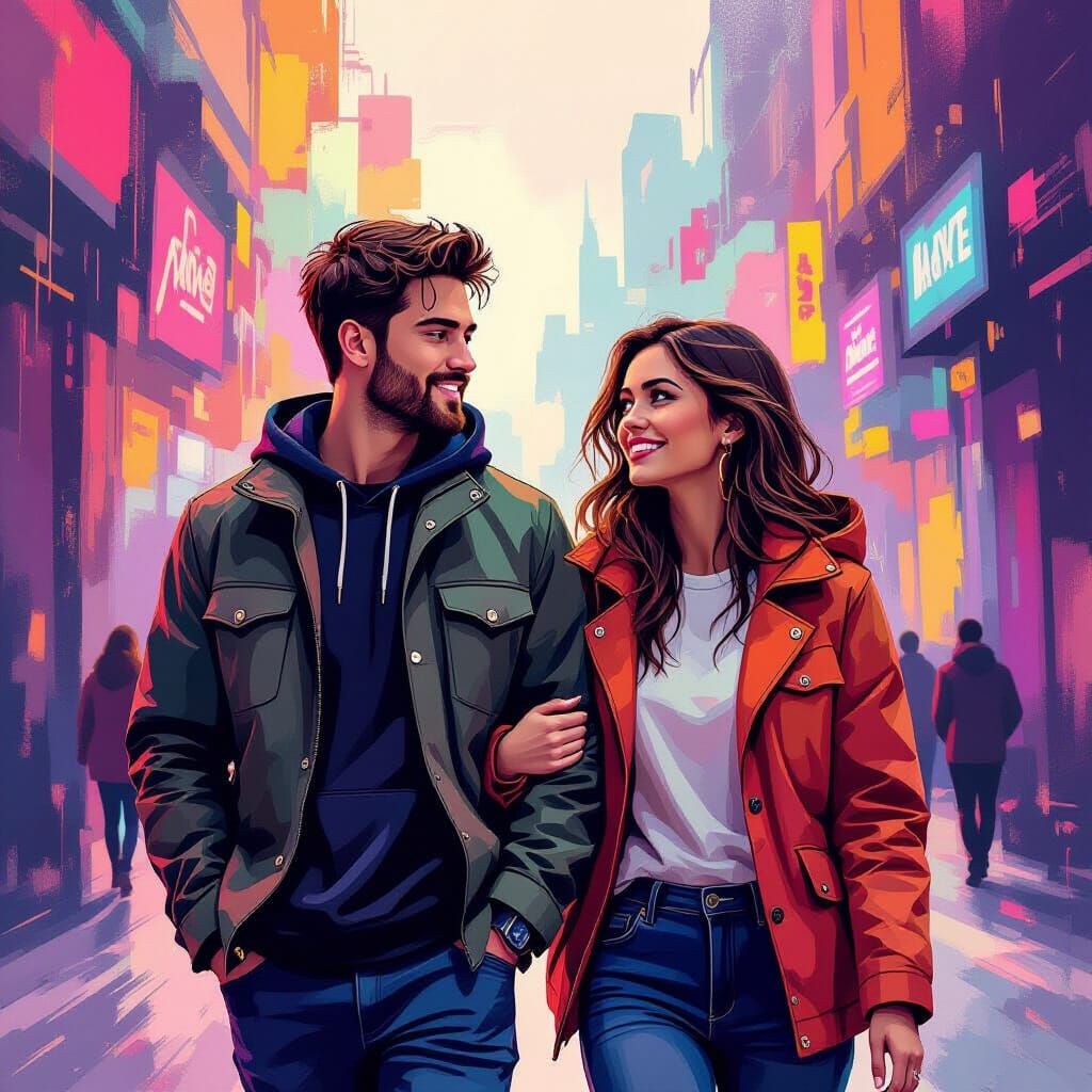 Vibrant NFT Art: Couple Walking with Cerebral Palsy