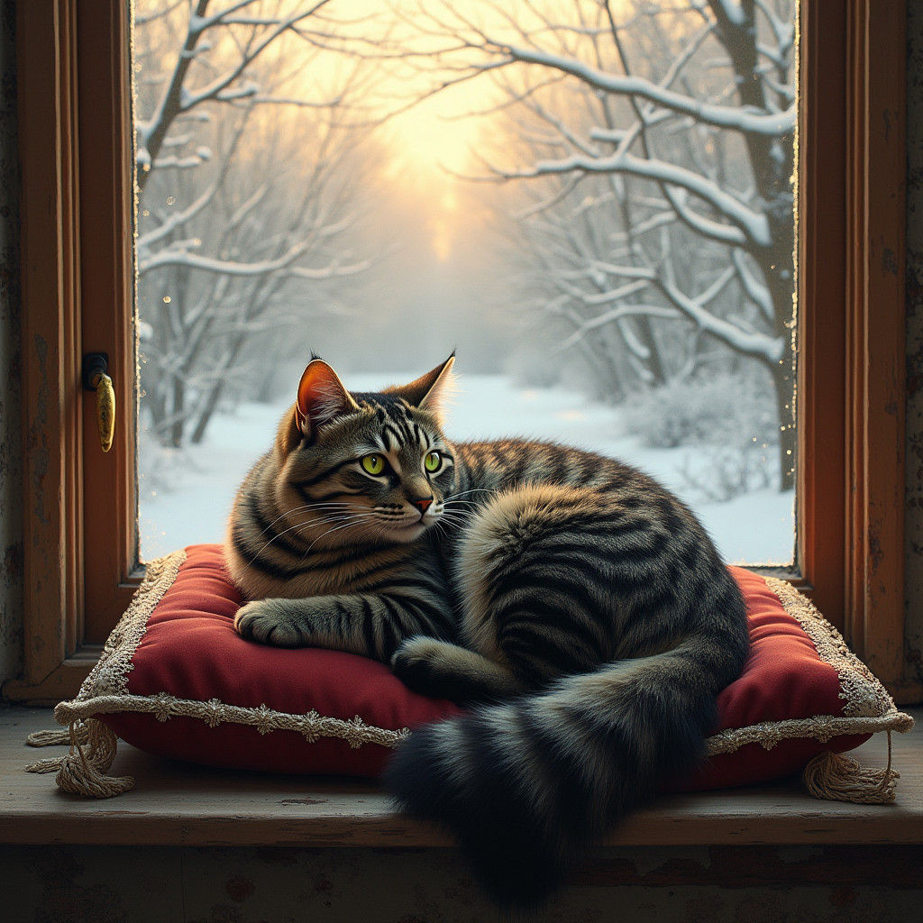 Cat in Winter Garden, Beatrix Potter Style